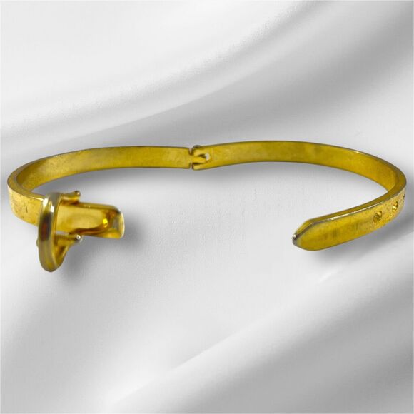 Goldtone Belt Bracelet with Adjustable Buckle Design, Hinge Opening, 7", Vintage - Picture 5 of 6